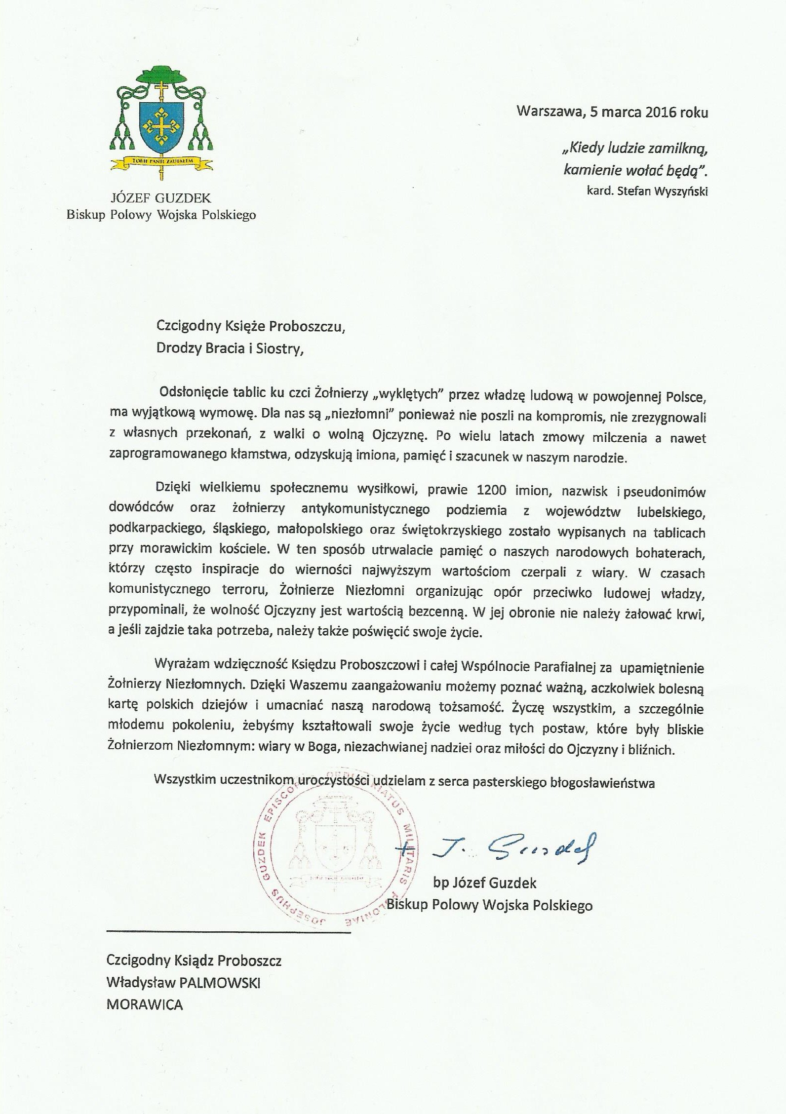 List Bp Józefa Guzdka 05.03.2016